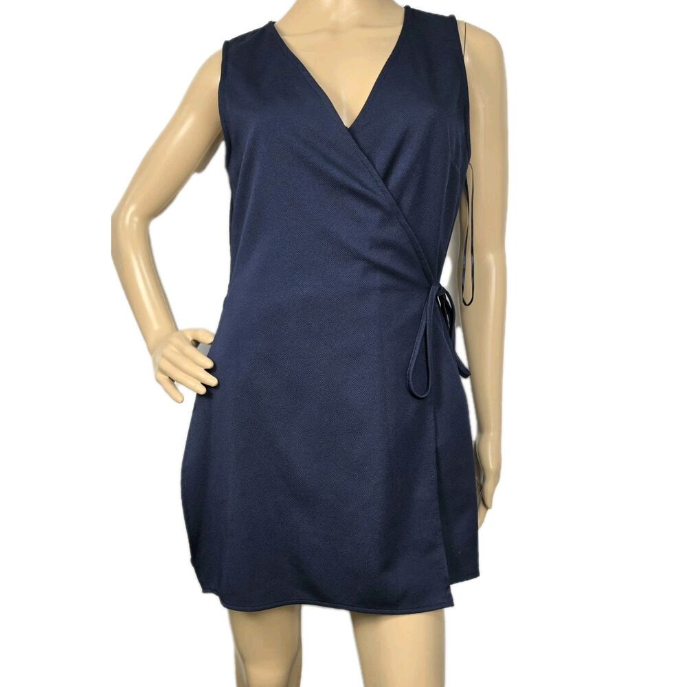 Gianni Bini Womens Medium Faux Wrap Romper Shorts Navy Blue Sleeveless